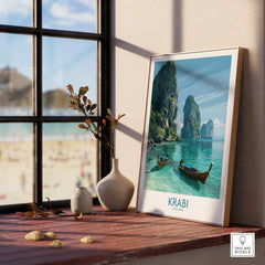 Krabi Thailand Karst Bay Wall Art — framed print window view natural wood frame