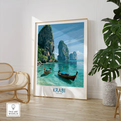 Krabi Thailand Karst Bay Wall Art — large framed print room setting chair plant