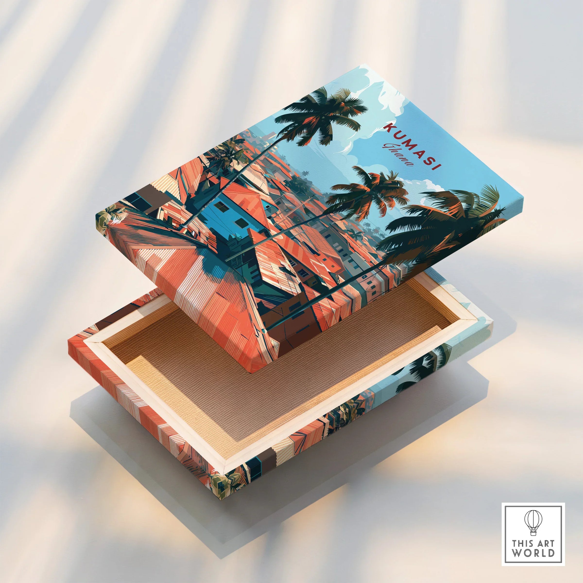 Kumasi Ghana Rooftops Travel Poster — stretched canvas print floating detail mirror edge