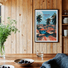 Kumasi Ghana Rooftops Travel Poster — black framed art print kitchen setting