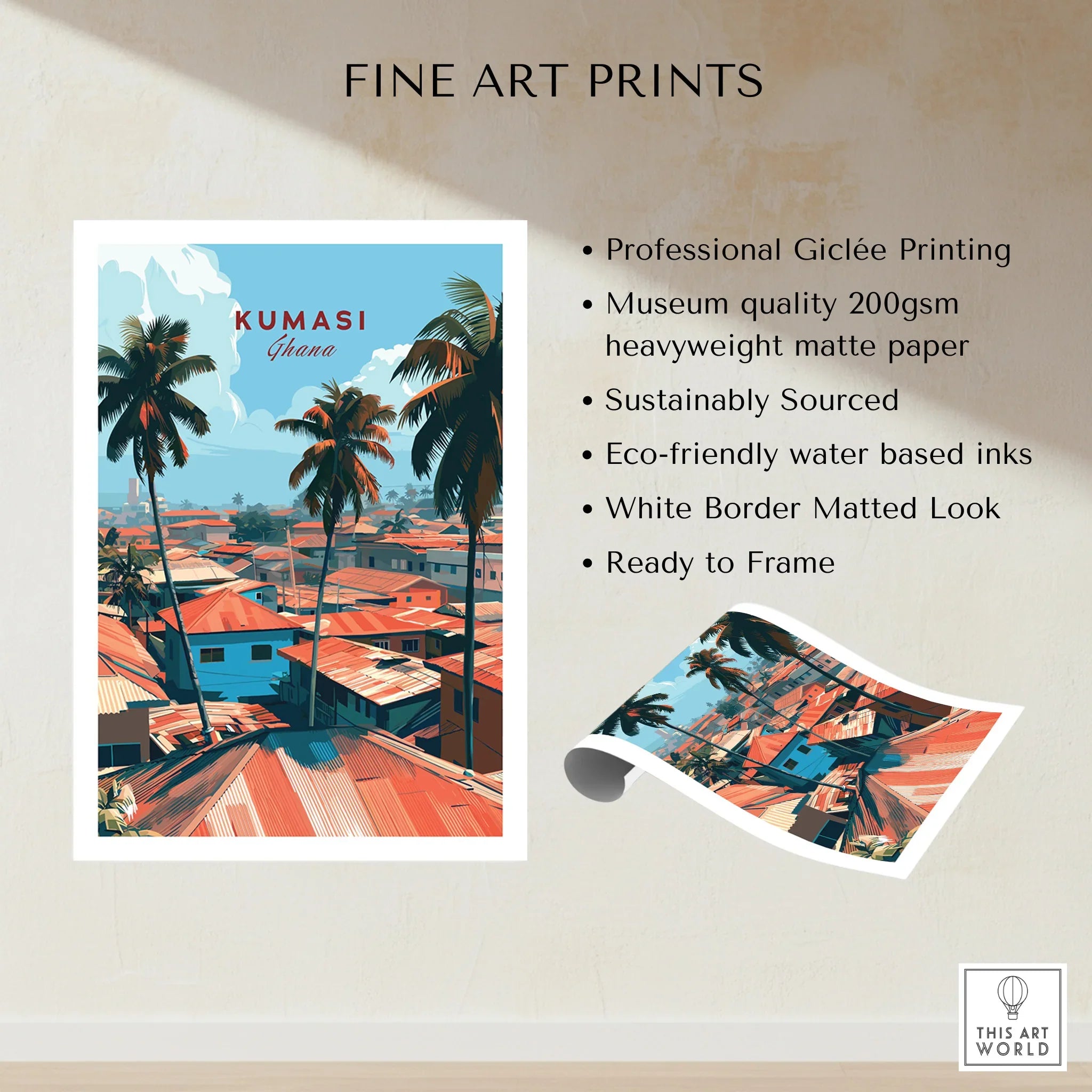 Kumasi Ghana Rooftops Travel Poster — fine art print unframed quality details