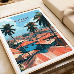 Kumasi Ghana Rooftops Travel Poster — framed art print closeup gift unwrapped natural frame