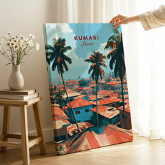 Kumasi Ghana Rooftops Travel Poster — canvas print mirror edge hand holding room setting