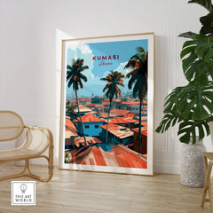 Kumasi Ghana Rooftops Travel Poster — large framed print room setting chair plant
