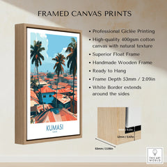 Kumasi Ghana Palm Rooftops Wall Art — framed canvas float frame details quality