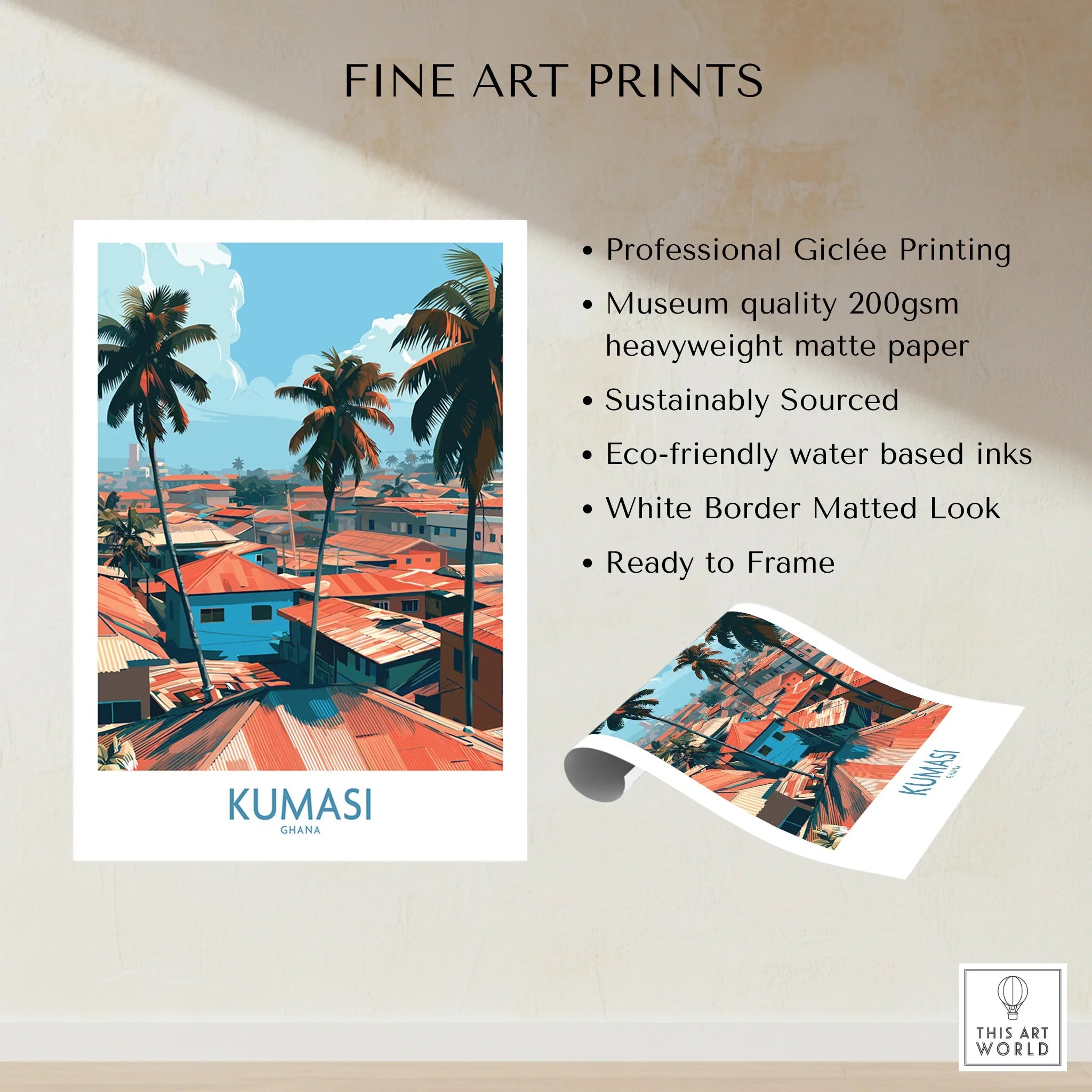 Kumasi Ghana Palm Rooftops Wall Art — fine art print unframed quality details