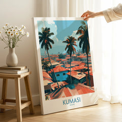 Kumasi Ghana Palm Rooftops Wall Art — canvas print mirror edge hand holding room setting