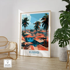 Kumasi Ghana Palm Rooftops Wall Art — large framed print room setting chair plant