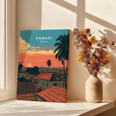 Kumasi Ghana Sunset Travel Poster — canvas print window setting with shadows flowers