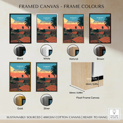 Kumasi Ghana Sunset Travel Poster — framed canvas float frame colour options
