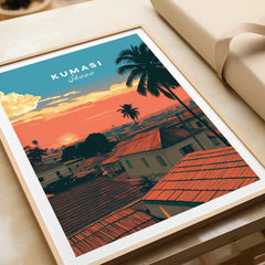 Kumasi Ghana Sunset Travel Poster — framed art print closeup gift unwrapped natural frame
