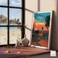 Kumasi Ghana Sunset Travel Poster — framed print window view natural wood frame