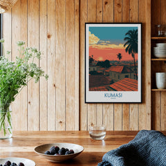 Kumasi Ghana Rooftop Sunset Wall Art — black framed art print kitchen setting
