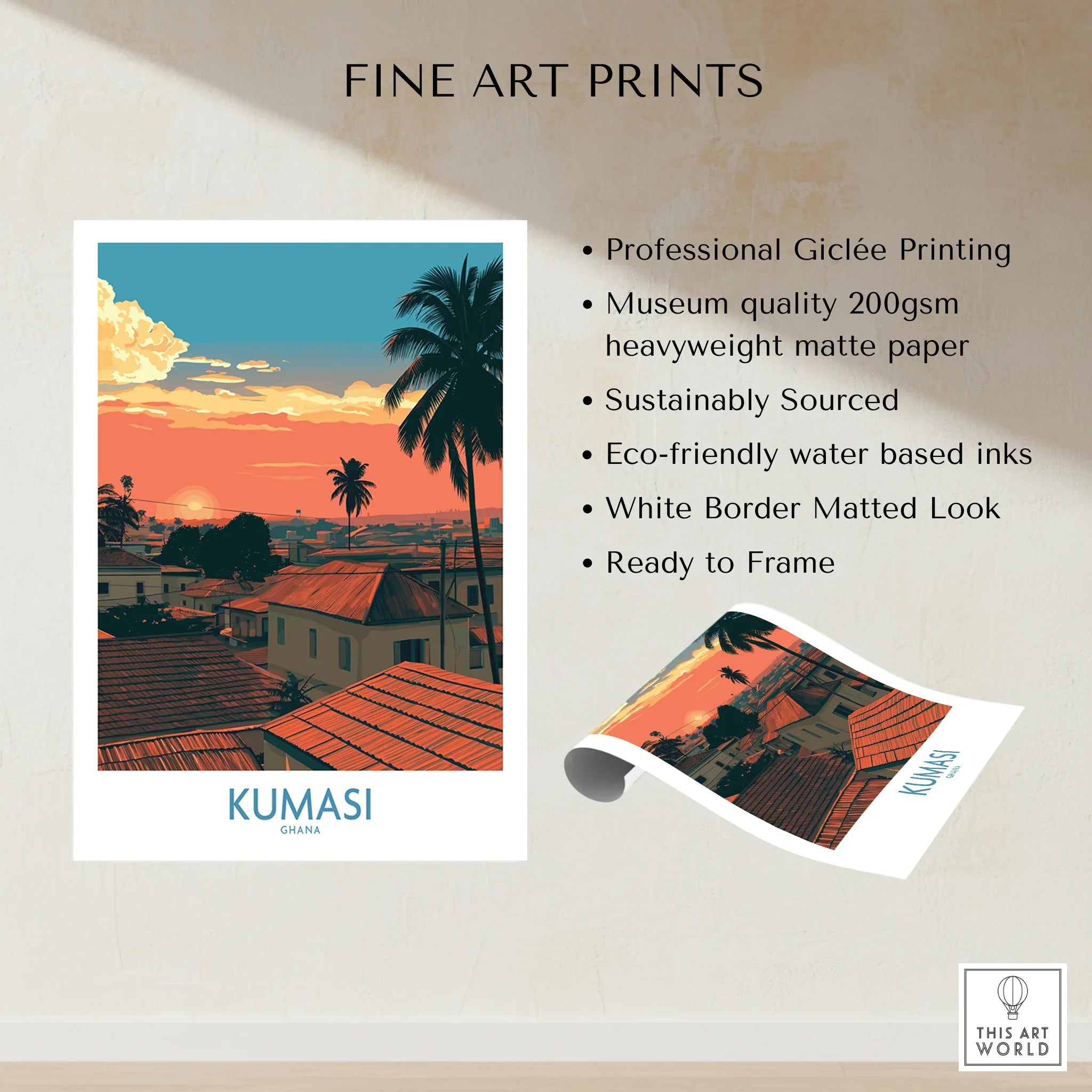 Kumasi Ghana Rooftop Sunset Wall Art — fine art print unframed quality details
