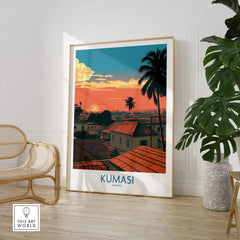 Kumasi Ghana Rooftop Sunset Wall Art — large framed print room setting chair plant