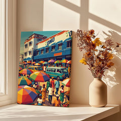Kumasi Ghana Market Travel Poster — canvas print window setting with shadows flowers