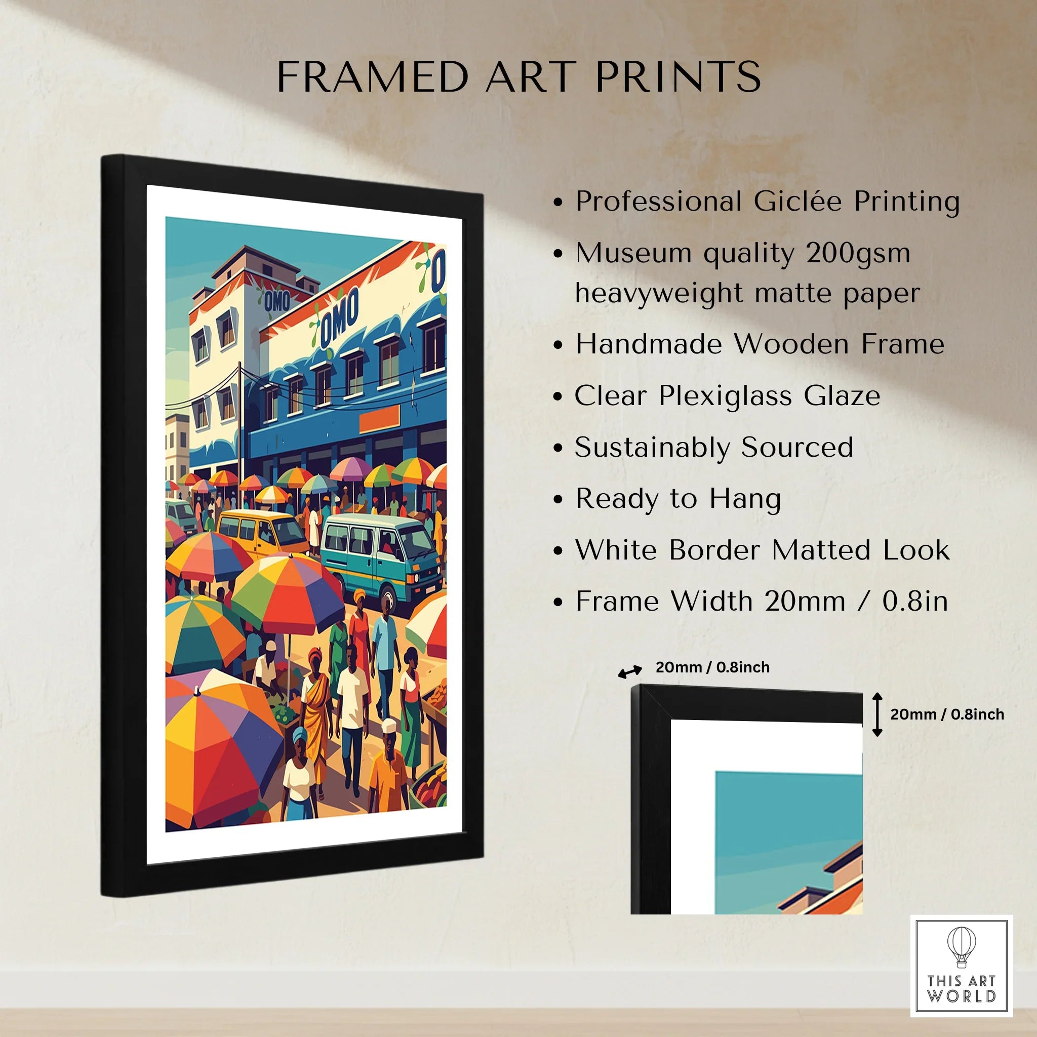 Kumasi Ghana Market Travel Poster — framed print details measurements quality details