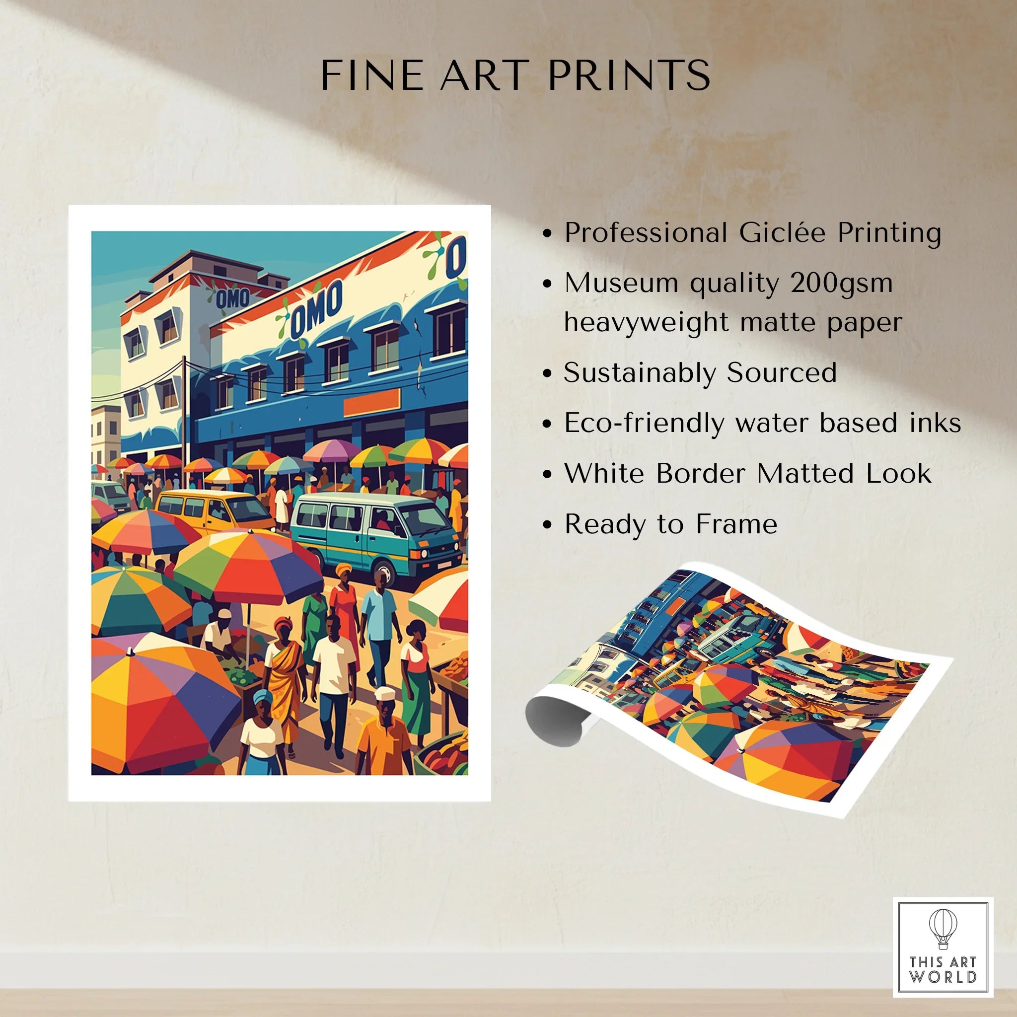 Kumasi Ghana Market Travel Poster — fine art print unframed quality details