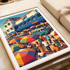 Kumasi Ghana Market Travel Poster — framed art print closeup gift unwrapped natural frame