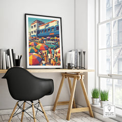 Kumasi Ghana Market Travel Poster — framed poster black frame on office desk modern