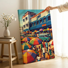 Kumasi Ghana Market Travel Poster — canvas print mirror edge hand holding room setting