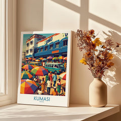 Kumasi Ghana Market Day Wall Art — canvas print window setting with shadows flowers