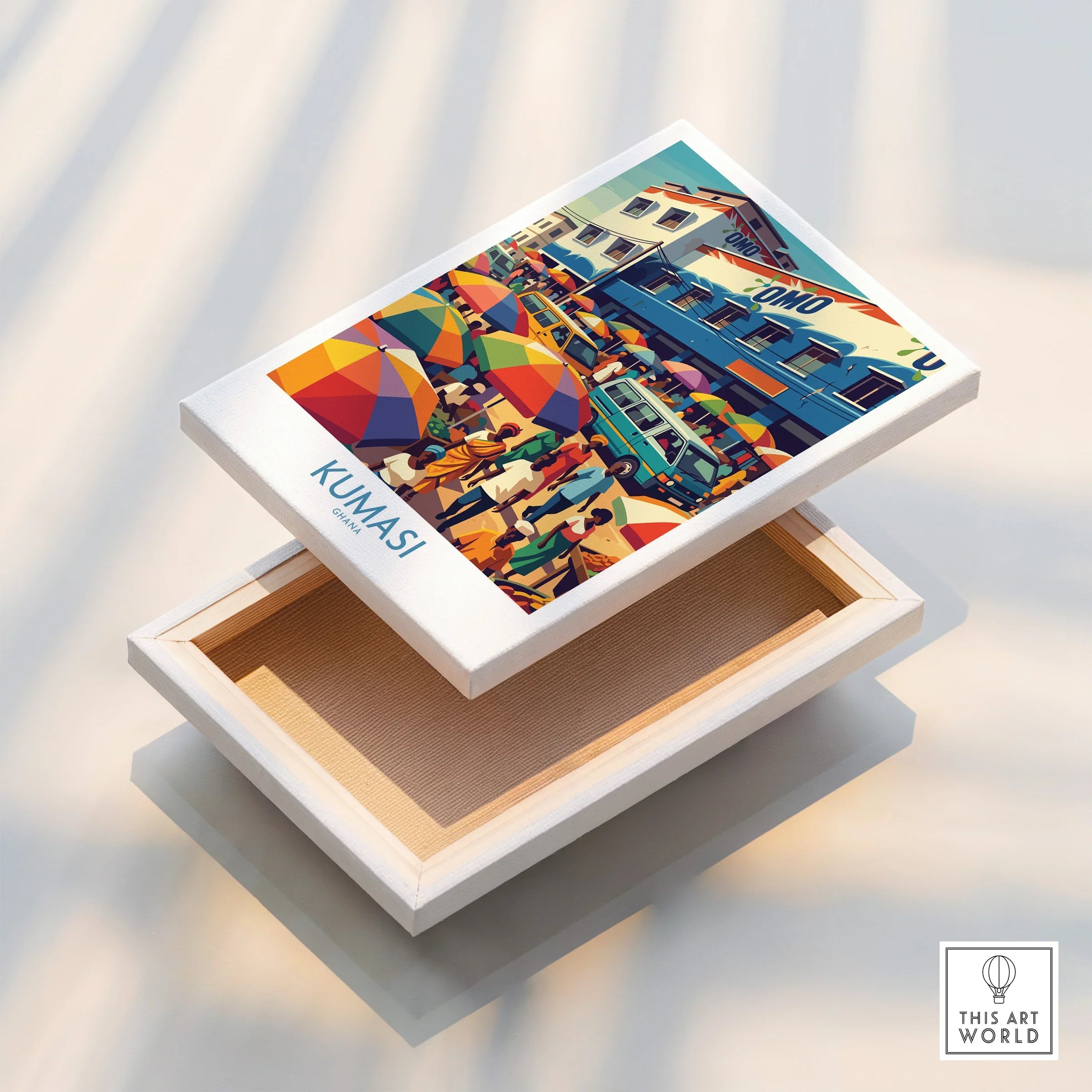 Kumasi Ghana Market Day Wall Art — stretched canvas print floating detail mirror edge