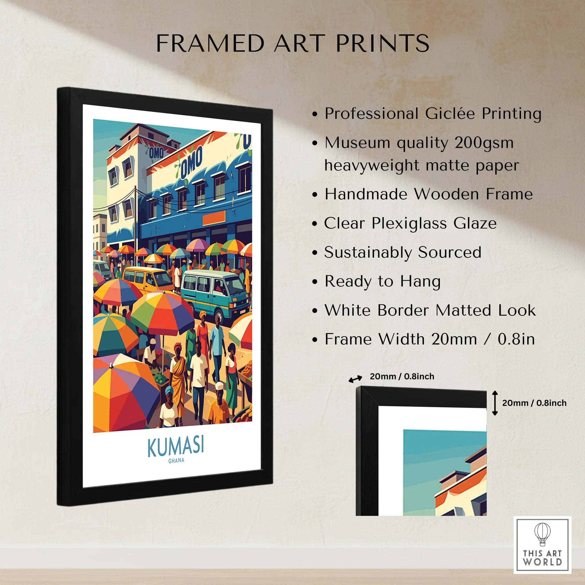 Kumasi Ghana Market Day Wall Art — framed print details measurements quality details