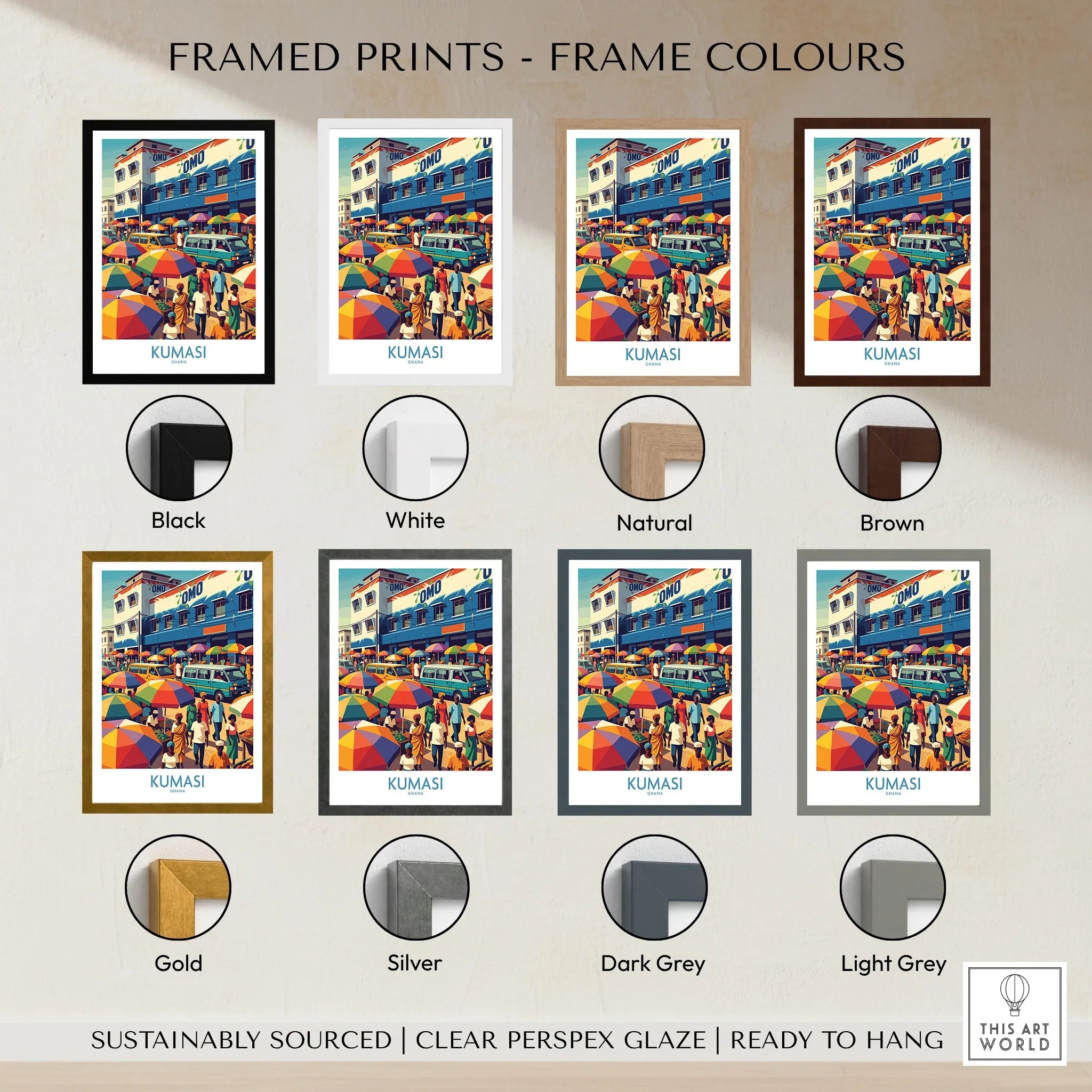 Kumasi Ghana Market Day Wall Art — framed print colour options