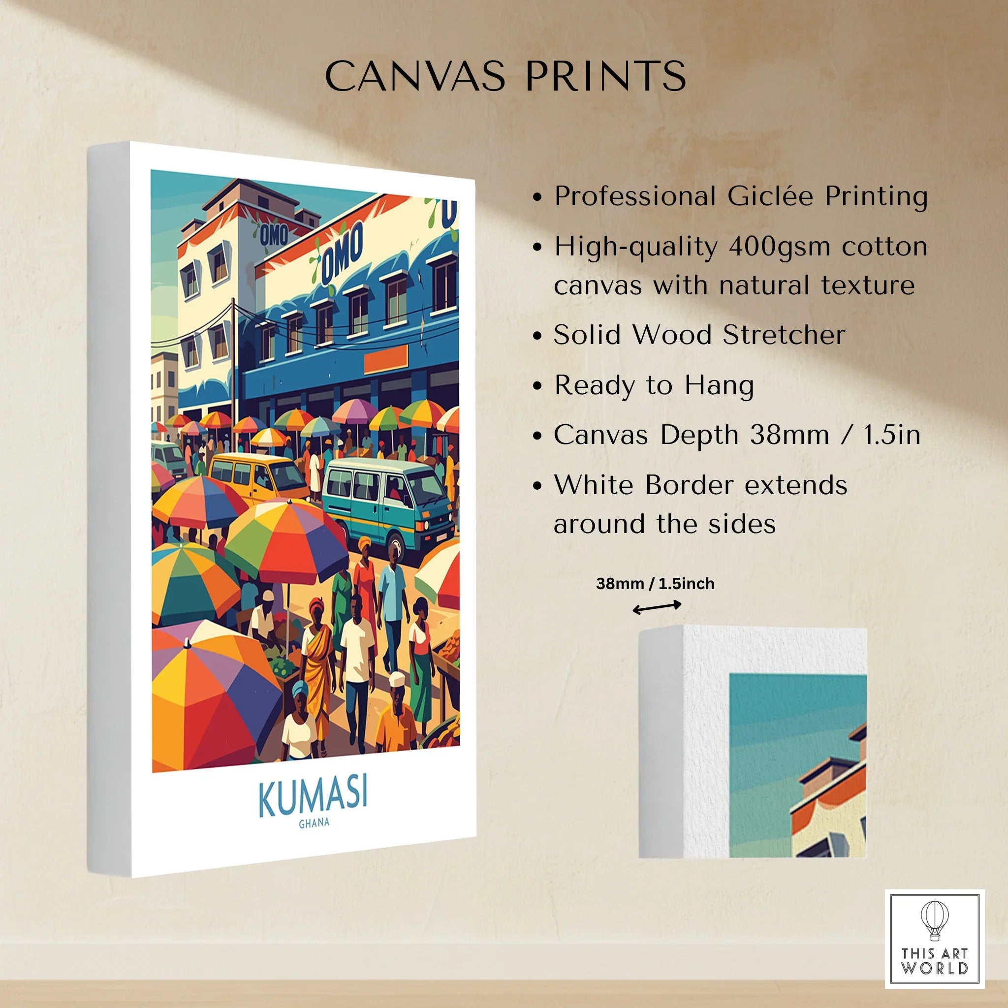 Kumasi Ghana Market Day Wall Art — canvas print stretched cotton canvas details