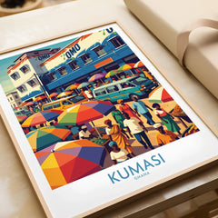 Kumasi Ghana Market Day Wall Art — framed art print closeup gift unwrapped natural frame