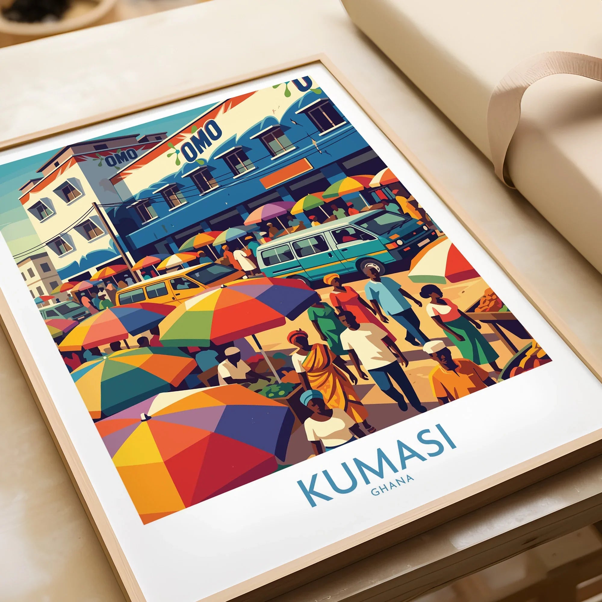 Kumasi Ghana Market Day Wall Art — framed art print closeup gift unwrapped natural frame