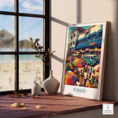 Kumasi Ghana Market Day Wall Art — framed print window view natural wood frame