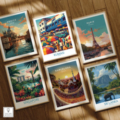 Kumasi Ghana Market Day Wall Art — set six framed art prints wooden floor natural wood frames