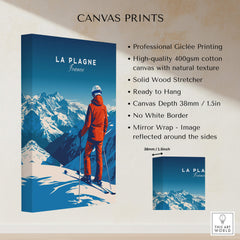 La Plagne Travel Poster showcasing stunning winter landscapes and ski adventure in the French Alps.