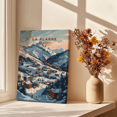 La Plagne Ski Poster showcasing beautiful slopes and winter scenery, perfect wall art for ski enthusiasts.