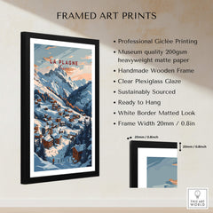 La Plagne Ski Poster showcasing framed art print with mountain view, perfect for winter sports enthusiasts.
