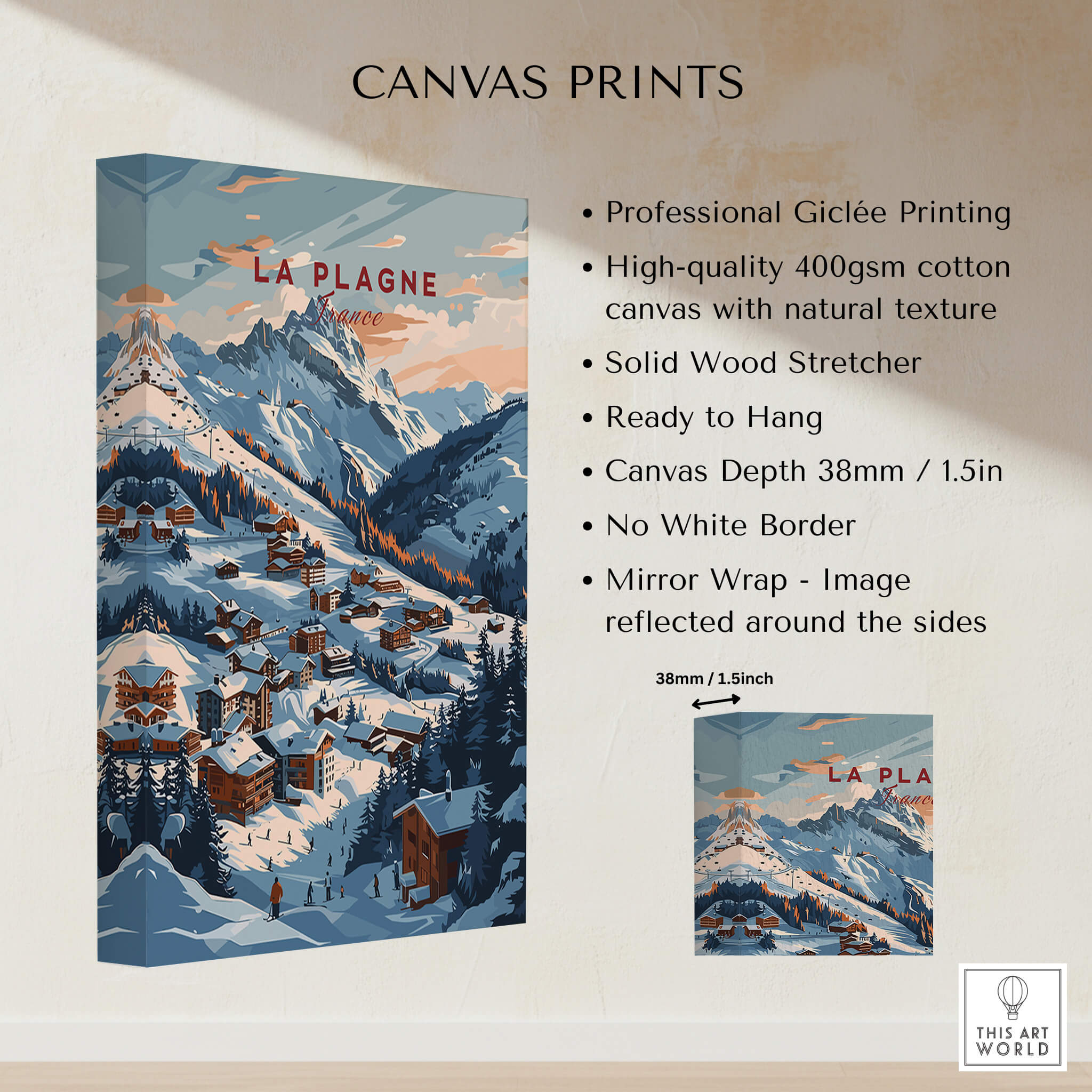 La Plagne Ski Poster showcasing breathtaking winter landscapes and ski slopes, perfect for ski enthusiasts.