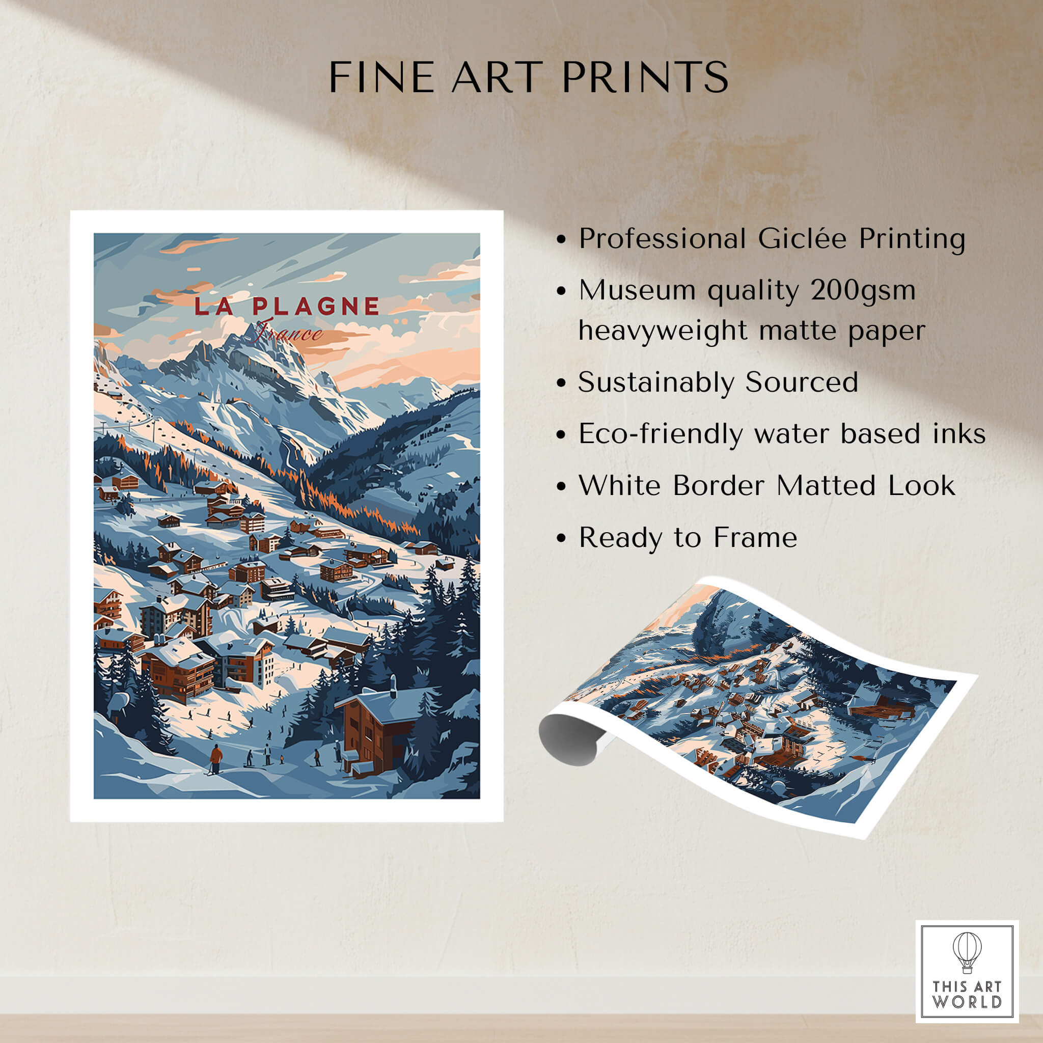 La Plagne Ski Poster showcasing breathtaking slopes and winter landscapes in vibrant colors.