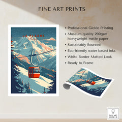 La Plagne Ski - Wall Art Print featuring a gondola against snow-capped mountains in vibrant colors.