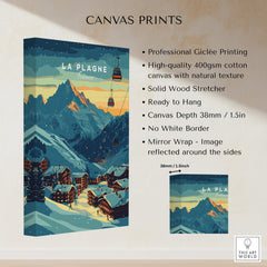 La Plagne Print France canvas print showcasing mountain scenery and ski lifts, perfect wall art for ski enthusiasts.