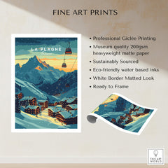 La Plagne Print France showcasing ski resort artwork with mountains and vintage style, perfect for ski enthusiasts.