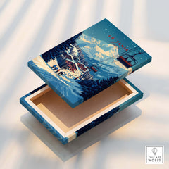 La Tania Wall Art Ski Print on decorative box with alpine village and ski lift design.