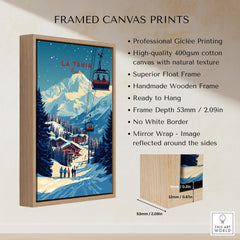La Tania Wall Art Ski Print featuring a stunning alpine landscape, framed canvas with professional Giclée printing.