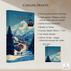La Tania Wall Art Ski Print showcasing a beautiful alpine landscape with ski lifts and snowy mountains.