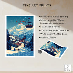La Tania Wall Art Ski Print showcasing a snowy landscape with a ski lift and alpine village, perfect for home decor.