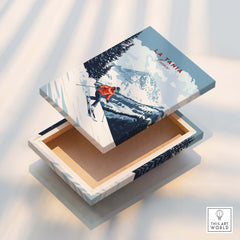 Ski Print La Tania France decorative box showcasing snow-covered slopes and ski resort visuals.