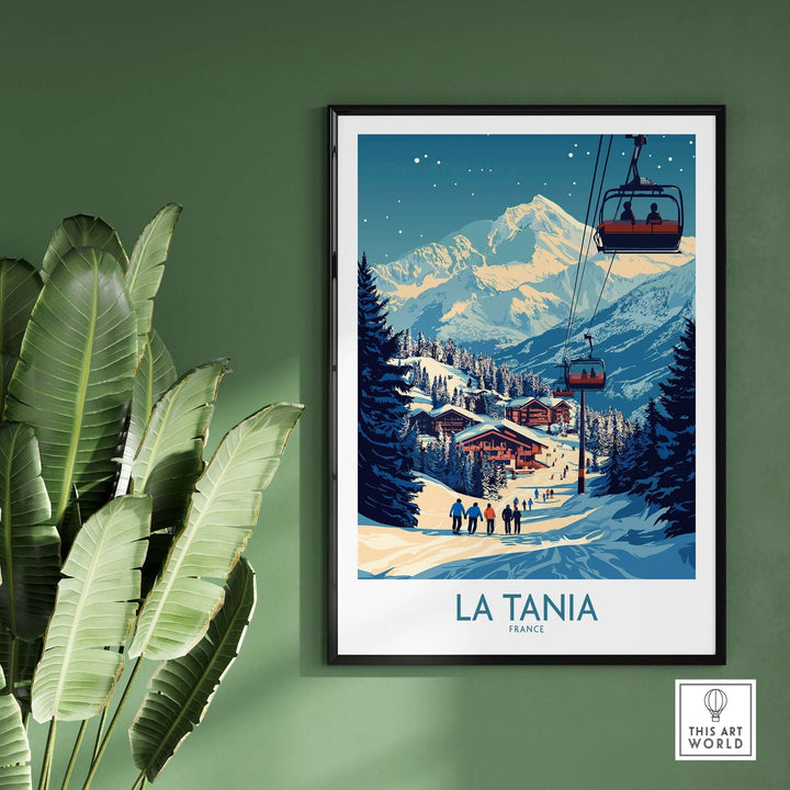 La Tania Ski Poster featuring a scenic mountain landscape and ski lift, perfect for winter sport enthusiasts and home decor.