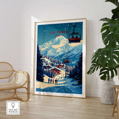 La Tania Wall Art Ski Print featuring a ski lift and alpine village, adding a touch of mountain beauty to your home decor.