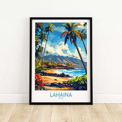 Lahaina Poster Hawaii showcasing vibrant tropical scenery and lush palm trees.